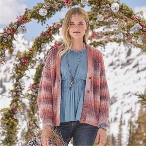 Sundance Northern Lights Ombre Wool Blend V-Neck Cardigan Sweater Size Medium